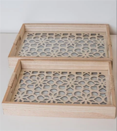 BANDEJA "RUFKY" MANDALA DE MADERA NATURAL "S" CON BASE DE VIDRIO - comprar online