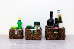 SET x3 CESTOS "GLAM" SEAGRASS CUADRADOS TOSTADOS