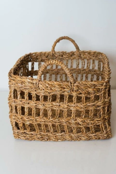 CESTO SEAGRASS "MUMBAI" TRENZADO "L" CON MANIJAS - tienda online