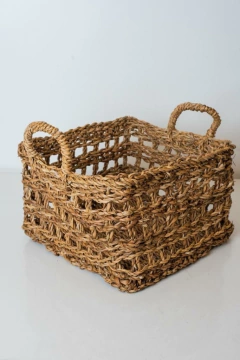 CESTO SEAGRASS "MUMBAI" TRENZADO "L" CON MANIJAS