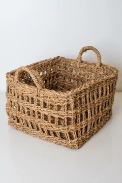 CESTO SEAGRASS "MUMBAI" TRENZADO "L" CON MANIJAS - comprar online