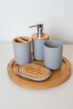 SET x4 PARA BAÑO NORDICO GRIS CON BAMBOO REDONDO