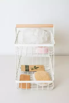 CANASTO DE METAL "PEKAN" 2 PISOS CON MANIJA DE MADERA - comprar online