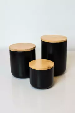 FRASCO DE CERAMICA "L" NEGRO CON TAPA DE BAMBOO en internet