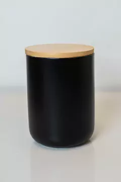 FRASCO DE CERAMICA "L" NEGRO CON TAPA DE BAMBOO