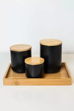 Imagen de FRASCO DE CERAMICA "L" NEGRO CON TAPA DE BAMBOO