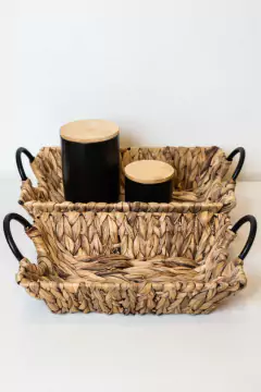 FRASCO DE CERAMICA "L" NEGRO CON TAPA DE BAMBOO - comprar online