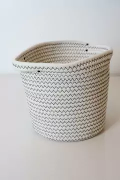 Imagen de SET x3 CANASTOS "OLIVER" TEJIDOS GRIS Y BLANCO CON MANIJAS