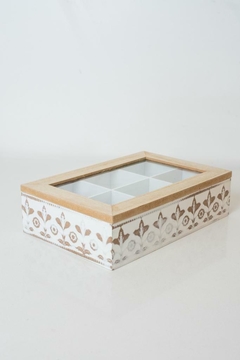 CAJA DE TE "SASHA" DE MADERA CON TAPA Y 6 DIVISIONES - Marian - Todo Organizado