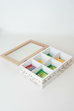 CAJA DE TE "SASHA" DE MADERA CON TAPA Y 6 DIVISIONES - comprar online