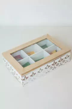CAJA DE TE "SASHA" DE MADERA CON TAPA Y 6 DIVISIONES - comprar online