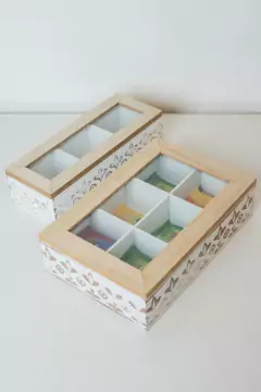 Imagen de CAJA DE TE "SASHA" DE MADERA CON TAPA Y 6 DIVISIONES