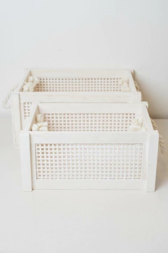 Imagen de CANASTO "NORUEGA" DE MADERA "L" CON ESTERILLA Y MANIJAS DE SOGA