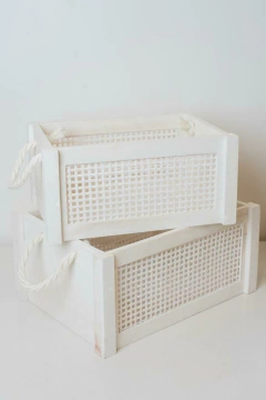 CANASTO "NORUEGA" DE MADERA "L" CON ESTERILLA Y MANIJAS DE SOGA