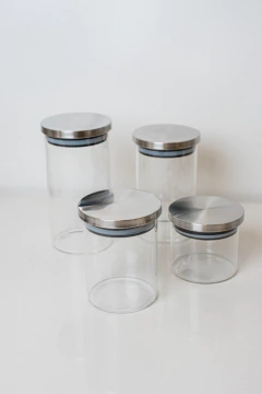 FRASCO HERMETICO "CADIZ" DE VIDRIO "M" CON TAPA DE ACERO #4 - Marian Todo Organizado