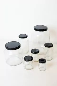 FRASCO "L" DE VIDRIO "VIENA" CON TAPA METALICA - Marian Todo Organizado