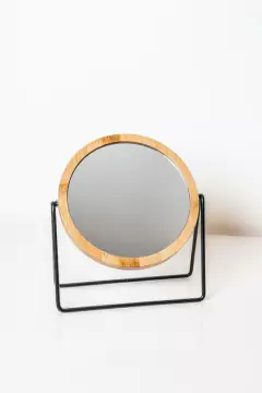 ESPEJO "MIRROR" REDONDO CON BORDE DE BAMBOO Y BASE METALICA