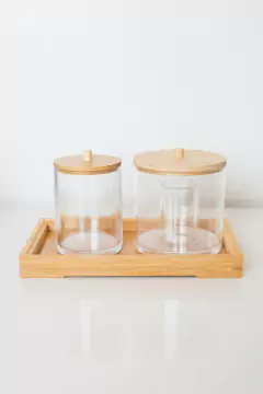 ORGANIZADOR "ISABELLA BEAUTY" PORTA HISOPOS / ALGODON "S" CON TAPA DE BAMBOO - tienda online