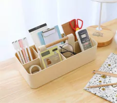 CANASTA ORGANIZADORA "MIRKA" CON 5 DIVISIONES Y MANIJA DE MADERA - Marian Todo Organizado