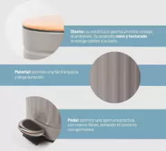 CESTO DE RESIDUOS "VINTAGE" CON PEDAL GRIS CON TAPA DE BAMBOO 5 LITROS