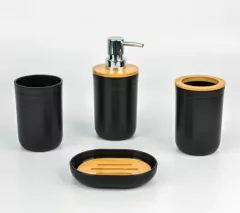 SET x4 NORDICO PARA BAÑO NEGRO CON BAMBOO REDONDO