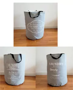 CESTO DE TELA LAUNDRY GRIS Y BLANCO