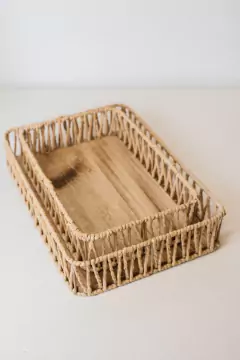 BANDEJA "MADRID" RECTANGULAR "L" DE SOGA CON BASE DE MADERA - tienda online