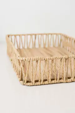 BANDEJA "MADRID" RECTANGULAR "L" DE SOGA CON BASE DE MADERA - Marian Todo Organizado