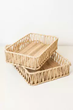 BANDEJA "MADRID" RECTANGULAR "L" DE SOGA CON BASE DE MADERA - comprar online