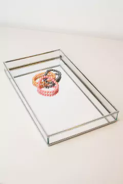 BANDEJA ESPEJADA "YAGUI" RECTANGULAR PLATEADA "XL" - tienda online