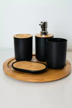 SET x4 PARA BAÑO NORDICO NEGRO CON BAMBOO - Marian Todo Organizado