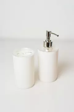 DISPENSER "JULIO" DE JABON LIQUIDO DE PLASTICO BLANCO CON TAPA PLATEADA - tienda online