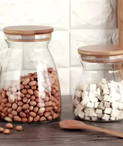 COMBO x3 FRASCOS HERMETICOS "ANACAPRI" DE VIDRIO CON TAPA HERMETICA DE BAMBOO - Marian Todo Organizado