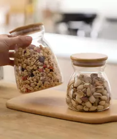 Imagen de COMBO x3 FRASCOS HERMETICOS "ANACAPRI" DE VIDRIO CON TAPA HERMETICA DE BAMBOO