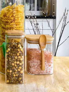 FRASCO HERMETICO "CAPRI" DE VIDRIO "S" CUADRADO CON CUCHARITA - tienda online