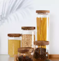 FRASCO DE VIDRIO "ASTON" "XL" CON TAPA DE MADERA - comprar online