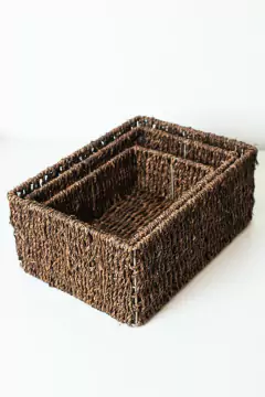 CANASTO "GLAMY" DE SEAGRASS RECTANGULAR "M" - tienda online
