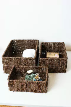 CANASTO "GLAMY" DE SEAGRASS RECTANGULAR "S" - comprar online