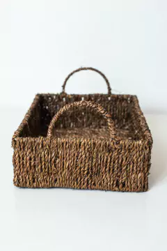 SET x3 CANASTOS "GLAMY" DE SEAGRASS RECTANGULARES CON MANIJAS - tienda online