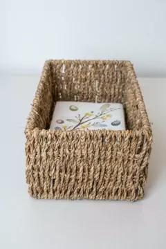 CANASTO ORGANIZADOR "SEAGRASS GLAMY" RECTANGULAR NATURAL - comprar online