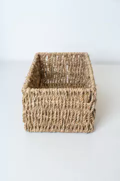 CANASTO ORGANIZADOR "SEAGRASS GLAMY" RECTANGULAR NATURAL - tienda online