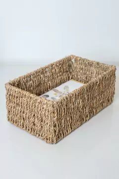 CANASTO ORGANIZADOR "SEAGRASS GLAMY" RECTANGULAR NATURAL