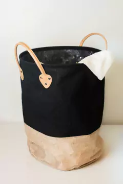 CESTO DE TELA "LAUNDRY" DECO NEGRO CON MANIJAS