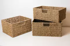 CANASTO "GLAM" RECTANGULAR ALTO "XXL" CON MANIJA DE CROMO SEAGRASS - Marian - Todo Organizado