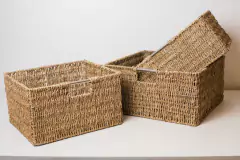 CANASTO "GLAM" RECTANGULAR ALTO "XXL" CON MANIJA DE CROMO SEAGRASS - comprar online