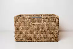 CANASTO "GLAM" RECTANGULAR ALTO "XXL" CON MANIJA DE CROMO SEAGRASS - comprar online