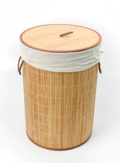 ORGANIZADOR / CESTO "MALAGA" LAUNDRY REDONDO NATURAL CON LIENZO DE BAMBOO