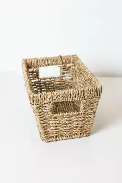 CANASTO "GLAMY" SEAGRASS CON ASAS RECTANGULAR ALTO - comprar online