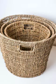 CESTO PAPELERO / PORTA MACETA "GLAMY" SEAGRASS "S" NATURAL - Marian Todo Organizado