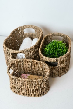 SET x3 CESTOS "GLAMY" SEAGRASS CON ASAS OVALADO NATURAL
